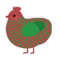 A red and viridian chicken with a lace pattern
