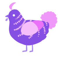 A blurple and lavender chicken with a half-bar pattern