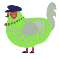 A violet and bark chicken with a speckle pattern