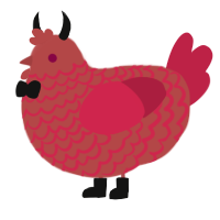 A red and crimson chicken with a lace pattern