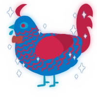 A sapphire and crimson chicken with a lace pattern