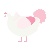A white and rose chicken with a neck-band pattern