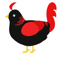 A black and red chicken with a neck-band pattern