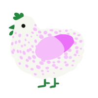 A white and lavender chicken with a speckle pattern