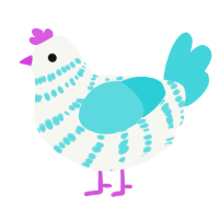 A white and aqua chicken with a bar pattern