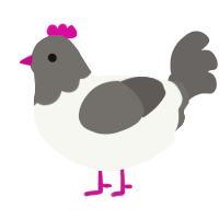 A white and grey chicken with a head pattern