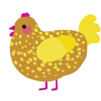 A gold and yellow chicken with a speckle pattern