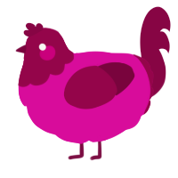 A fuchsia and maroon chicken with a head pattern