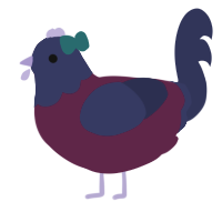 Creepy Twin, a wine and navy chicken with a head pattern