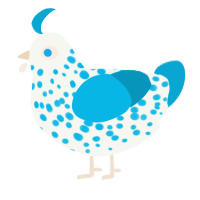 A white and cerulean chicken with a speckle pattern