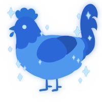 A sky and ultramarine chicken with a head pattern