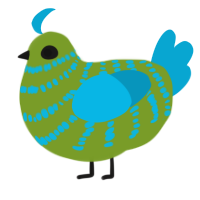 A chartreuse and cerulean chicken with a bar pattern