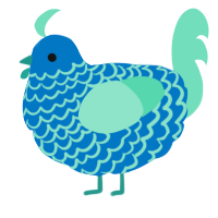 A sapphire and mint chicken with a lace pattern