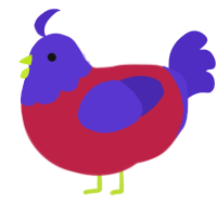 A crimson and indigo chicken with a head pattern