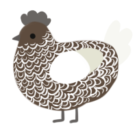 Invisible Old Lady, a bark and white chicken with a double-lace pattern