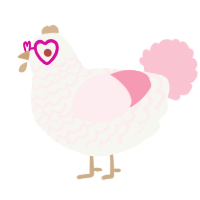 A white and rose chicken with a lace pattern