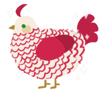 A cream and crimson chicken with a lace pattern