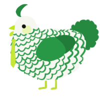 A white and viridian chicken with a lace pattern