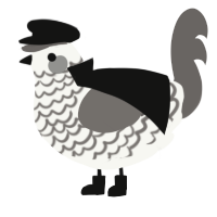 A white and grey chicken with a lace pattern
