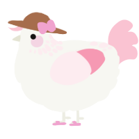 A white and rose chicken with a neck-speckle pattern