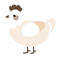 A cream chicken with a head pattern