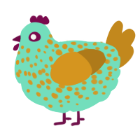 A mint and ochre chicken with a speckle pattern