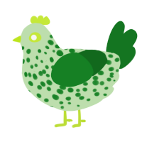 A gluppy and leaf chicken with a speckle pattern