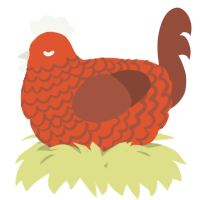 A vermilion and russet chicken with a lace pattern
