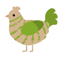 A beige and chartreuse chicken with a bar pattern