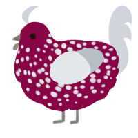 A maroon and mist chicken with a speckle pattern