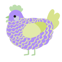 A lilac and lemon chicken with a lace pattern