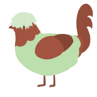 A gluppy and russet chicken with a head pattern