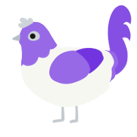 A white and blurple chicken with a head pattern