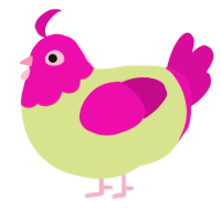 A lemon and fuchsia chicken with a head pattern