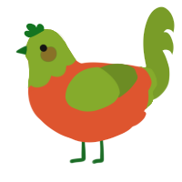 A vermilion and chartreuse chicken with a head pattern