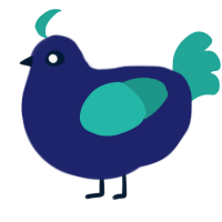 A navy and turquoise chicken