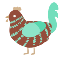 A russet and mint chicken with a bar pattern