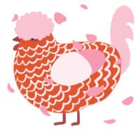 A vermilion and rose chicken with a lace pattern