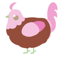 A russet and pink chicken with a head pattern