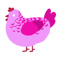 A lavender and fuchsia chicken with a half-lace pattern
