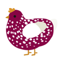 Ceramic Mushroom, a maroon and white chicken with a speckle pattern