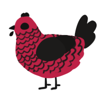 A crimson and sable chicken with a lace pattern