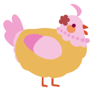 A honey and pink chicken with a head pattern