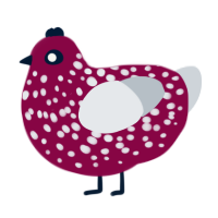 A maroon and mist chicken with a speckle pattern