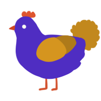 A indigo and ochre chicken