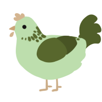 Mamepiyo, a gluppy and olive chicken with a neck-speckle pattern