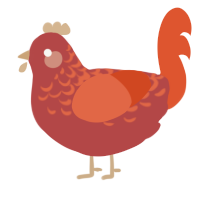 A red and vermilion chicken with a half-lace pattern