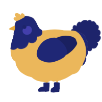 A honey and navy chicken with a head pattern