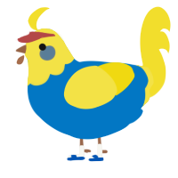 A sapphire and yellow chicken with a head pattern