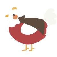 A red and white chicken with a head pattern